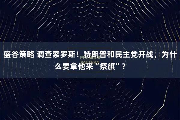 盛谷策略 调查索罗斯！特朗普和民主党开战，为什么要拿他来“祭旗”？