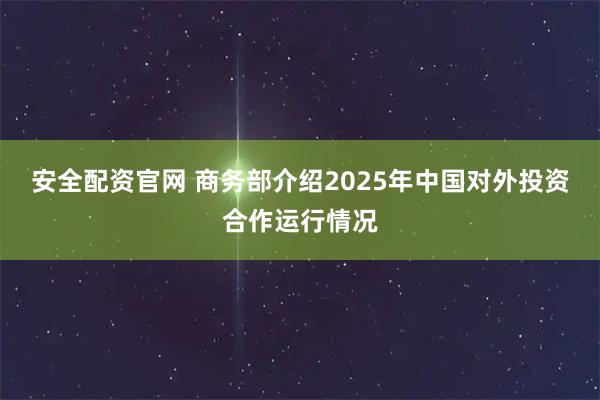 安全配资官网 商务部介绍2025年中国对外投资合作运行情况