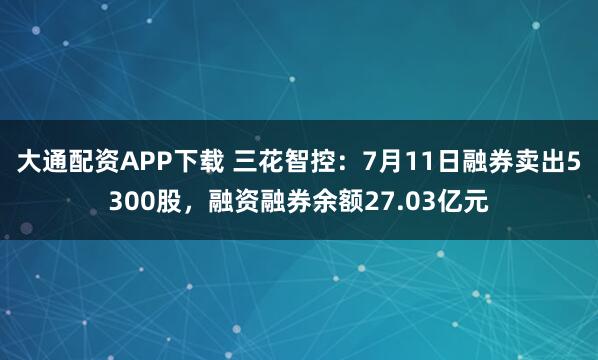 大通配资APP下载 三花智控：7月11日融券卖出5300股，融资融券余额27.03亿元